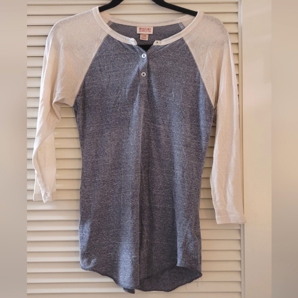 Mossimo Supply Co - Bluish Grey & White Long-Sleeve Top